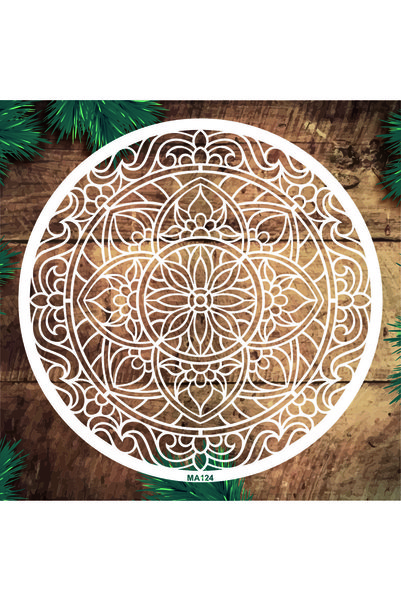 STENCİLTASARIM Stencil Tasarım Ma124 Mandala Duvar Ahşap Cam Boyama Deseni 80...