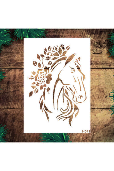 Stencil tasarım Stencil Tasarım H041 At - Dekoratif Duvar Ve Eşya Boyama Şabl...