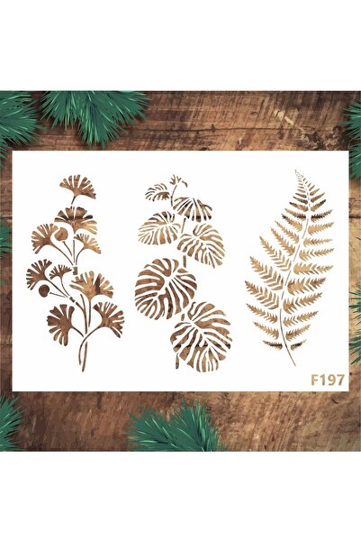 Stencil tasarım Stencil Tasarım F197 Tropikal Yapraklar- Dekoratif Duvar, Eşy...