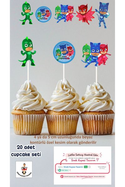 Sinek Kupası Tasarım Pijamaskeliler Concept Διακοσμητικό Cupcake με οδοντογλυ...