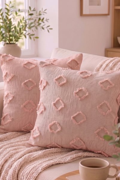 Zühre Home Set of 2 Tasseled Patterned Woven Throw Pillow Covers |   Modern Decorative Case |   40 X 40 cm