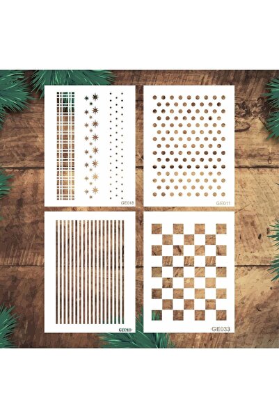 Stencil tasarım Stencil Tasarım 15X20 cm, 4 Parça Stencil No:5 Geometrik Set-...