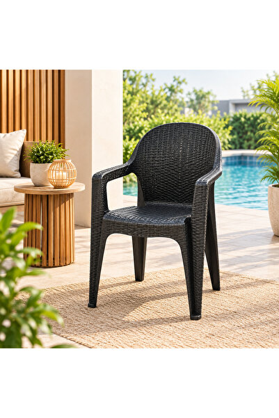 ANAKA Plastic chair with rattan arms