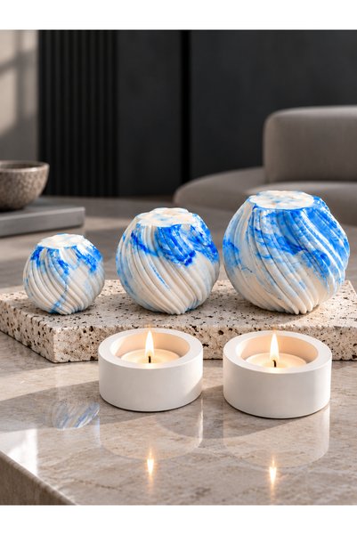7Light Atelier Gökyüzü Temalı 5 Parça Dekoratif Heykel ve Mum Seti