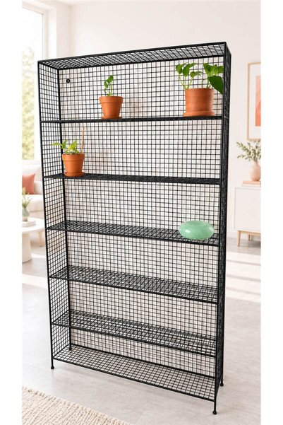 GO DEKOR Yeni 6 Gözlü Büyük Kitaplık Rafı & Kafes Tel Vitrin - 190x100x23
