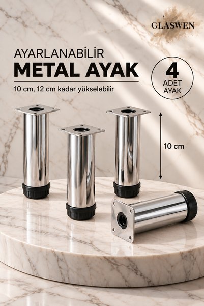 GLASWEN 4 bucăți picioare de susținere din metal reglabile de 10 cm cromate p...