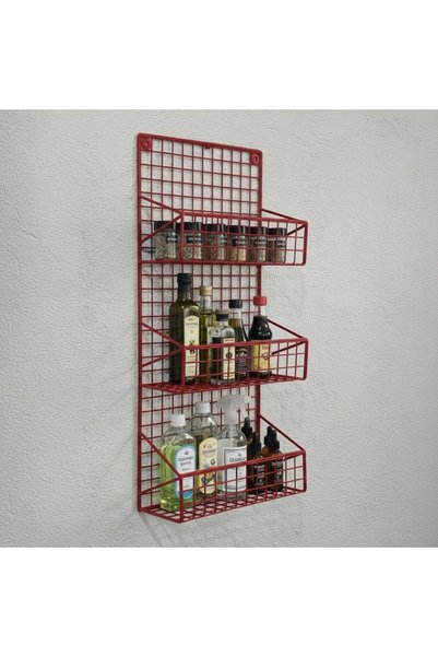 GO DEKOR TEL 3 Gözlü KIRMIZI Mutfak ve Banyo Rafı/ Baharatlık Rafı/ölçü 74X30...