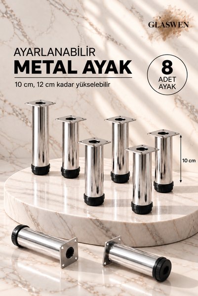 GLASWEN 8 bucăți picioare de susținere din metal reglabile de 10 cm, cromate,...