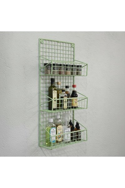 GO DEKOR TEL 3 Gözlü YEŞİL Mutfak ve Banyo Rafı/ Baharatlık Rafı/74X30x15cm
