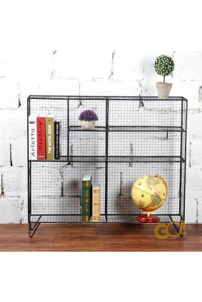 GO DEKOR Tel Grid 7’raflı Modern Kitaplık Modeli & Raf Modelleri - Siyah