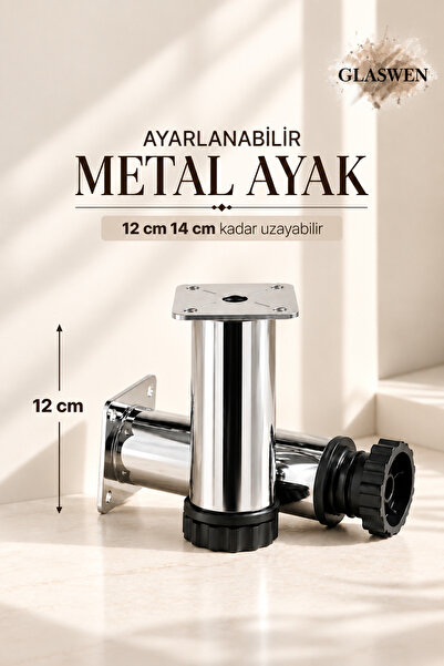 GLASWEN Metal Adjustable 12 cm Chrome Support Leg Furniture Sofa Plinth Armch...