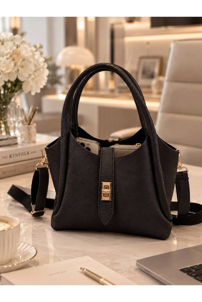 MODA Yeni Sezon Kadın Gold Kilit Detaylı Çapraz Askılı Mini Tote El Ve Omuz Ç...