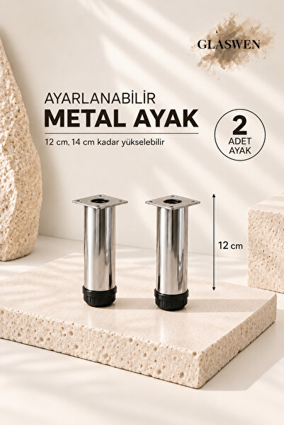 GLASWEN 2 bucăți picioare de susținere din metal reglabile de 12 cm cromate p...