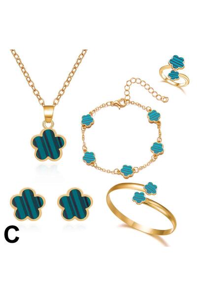 choice2 C Lucky Five-petal Flower Clover Earrings Necklace Ring Bracelet Four...