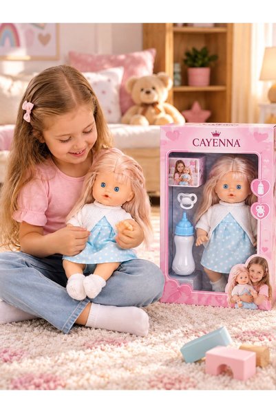 cayenna 30 cm Sesli, Emzikli ve Biberonlu Altını Islatan Gerçekçi Oyuncak Bebek