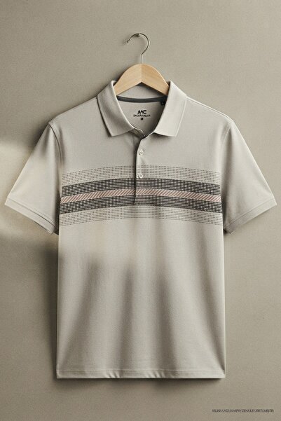 Maccali Men's Patterned Relax Fit Gray Polo Neck T-Shirt
