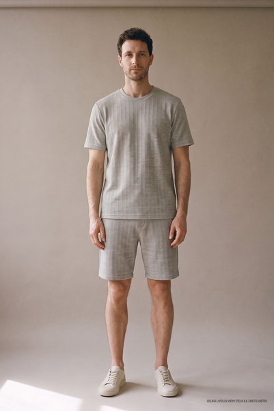 Maccali Ανδρικό μπλουζάκι Casual Με σχέδιο Premium Summer Grey Λινό