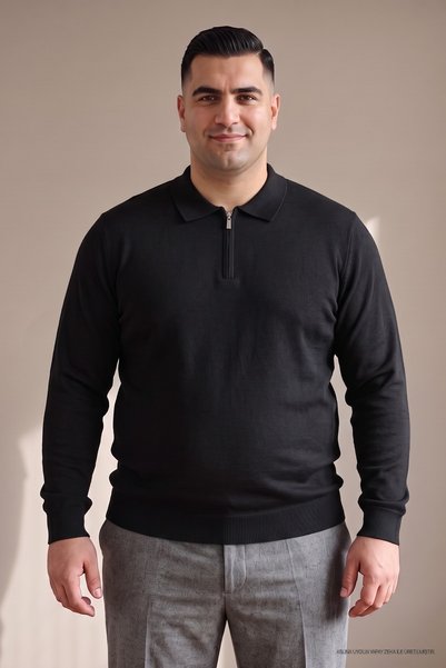 Maccali Ανδρικό καθημερινό μαύρο φούτερ μεγάλου μεγέθους με φερμουάρ
