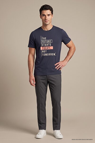 Maccali Tricou pentru bărbați, cu imprimeu text The Future, elastic, albastru...