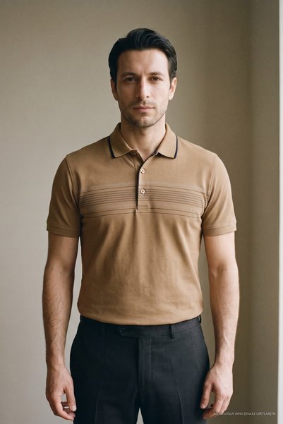 Maccali Tricou maro pentru bărbați, cu bandă la piept și guler polo, din piqué