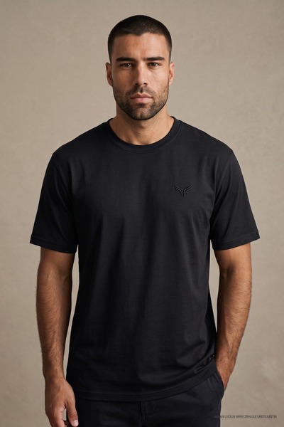Maccali Men's Trend Crew Neck Basic Black T-Shirt