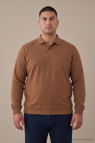 Maccali Ανδρικό μακρυμάνικο μπλουζάκι Basic Polo σε καφέ χρώμα, μεγάλο μέγεθος