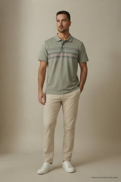 Maccali Ανδρικό μπλουζάκι Comfort Fit Με σχέδιο με πράσινο γιακά πόλο