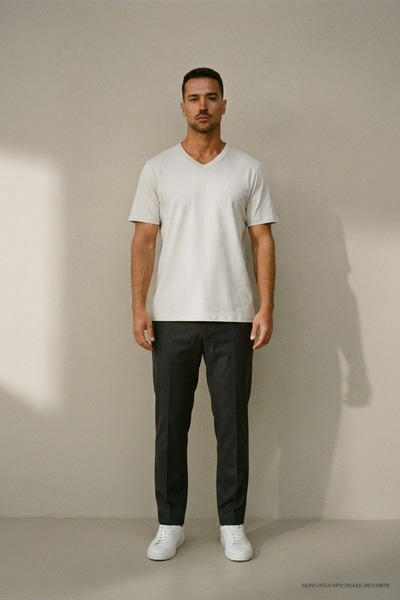 Maccali Men's Summer Trend Cotton Basic V-Neck White T-Shirt