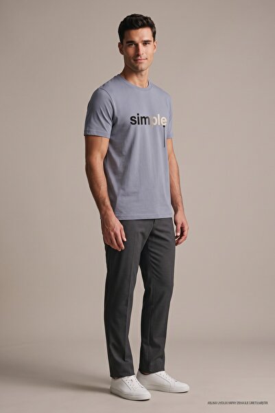 Maccali Tricou liliac pentru bărbați, cu imprimeu simplu, cu gât turnat și cr...