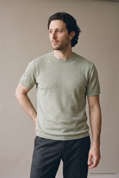 Maccali Ανδρικό μπλουζάκι Trend Relax Fit Με σχέδιο Green Λινό