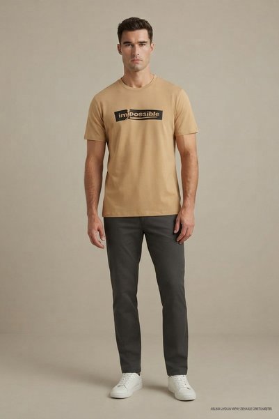 Maccali Tricou pentru bărbați Camel, cu imprimeu Impossible, cu gât rotund și...