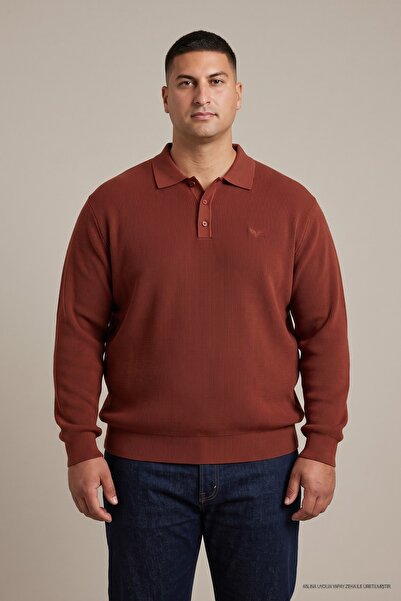 Maccali Men's Plus Size Winter Loose Tile Polo Neck Sweater