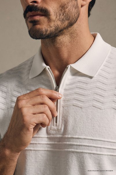 Maccali Tricou confortabil pentru bărbați, cu mânecă scurtă, alb, tricotat, c...