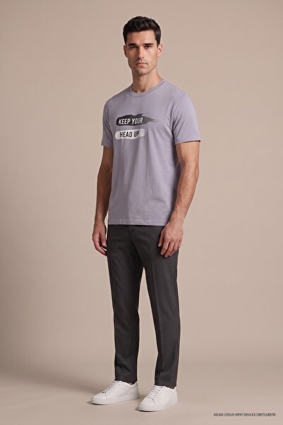 Maccali Tricou liliac pentru bărbați, cu imprimeu „Keep Your Head Up”, cu gât...