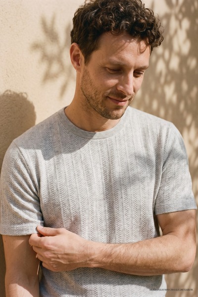 Maccali Ανδρικό μπλουζάκι Casual Με σχέδιο Premium Summer Grey Λινό