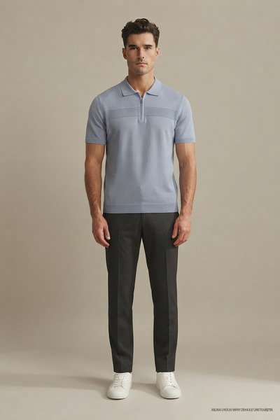 Maccali Men's Trend Blue Polo Collar Knitwear T-Shirt