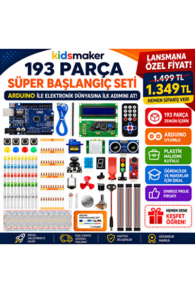 Kids Maker Arduino 193 Parça Süper Başlangıç Seti - Malzeme Kutulu