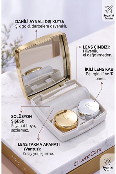 Singularis Gold Aynalı Seyahat Lens Kutusu - Solüsyon Kabı, Cımbız, Vantuz Ap...