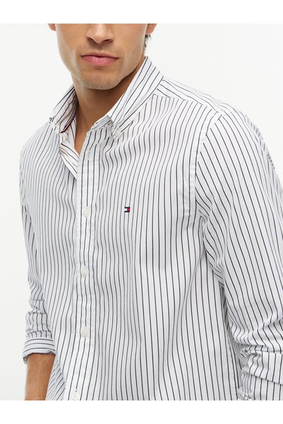 Tommy Hilfiger MW0MW44571 CĂMAȘĂ FLEX HAIRLINE DIN POPLIN RF 0FA Alb / Dungă