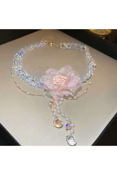 Choice قلادة متعددة الطبقات، قطعتان من أقراط شرابة مزينة باللؤلؤ الصناعي والك...