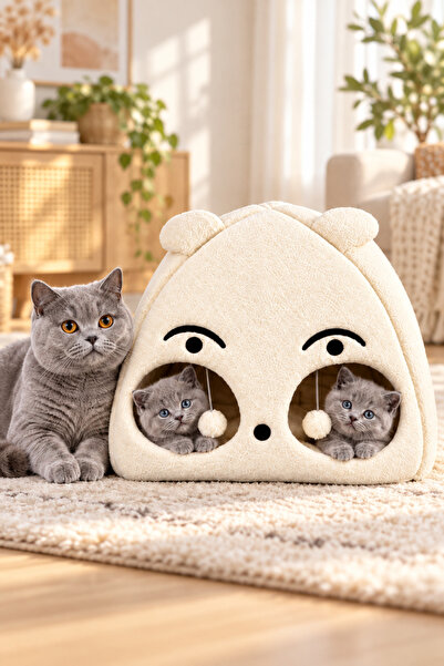 Nerotex Beyaz Kedi Kafalı Büyük Kedi Evi Yuvası