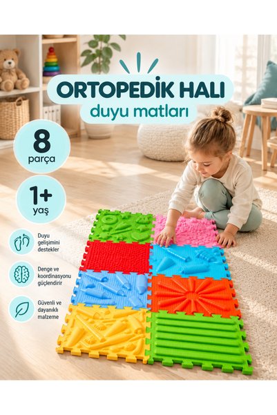 Ortohalı 8 Modüllü Ortopedik Halı Çocuk Duyu Matları Puzzle Çocuk Masaj Halıl...