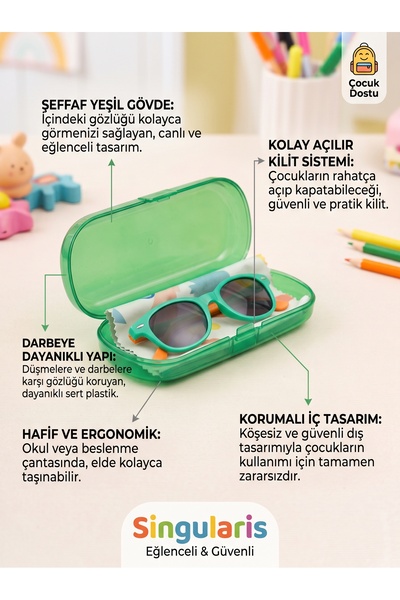 Singularis Carcasă pentru ochelari pentru copii de culoare verde - Cutie de p...