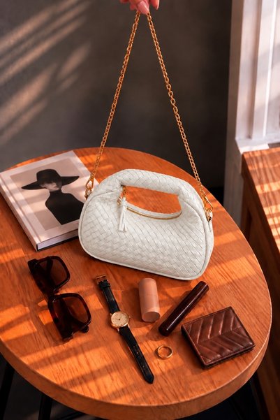 Çantacımstore Mini geantă de mână împletită pentru femei, albă