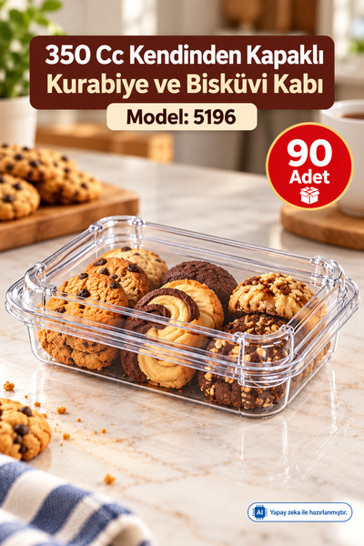 350 Cc Kendinden Kapaklı Kurabiye Ve Bisküvi Kabı 5196 (Lar)