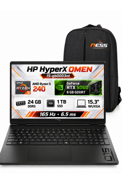 HP HyperX OMEN 15-gb0003nt AMD Ryzen 5-240 GeForce RTX 5060 8GB GDDR7 24GB DD...