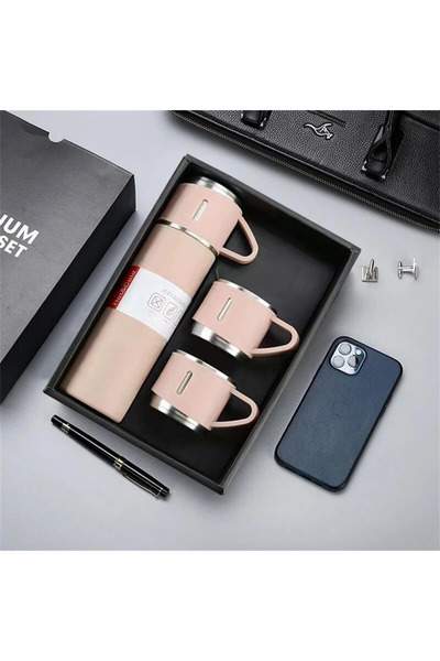 Choice 500ml Pink 500ml Vacuum Insulated Flask with Cup Set Stainless Steel T...
