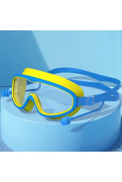 Choice3 C161-blue yellow Kids Big Frame Swimming Goggles with Earplugs Childr...