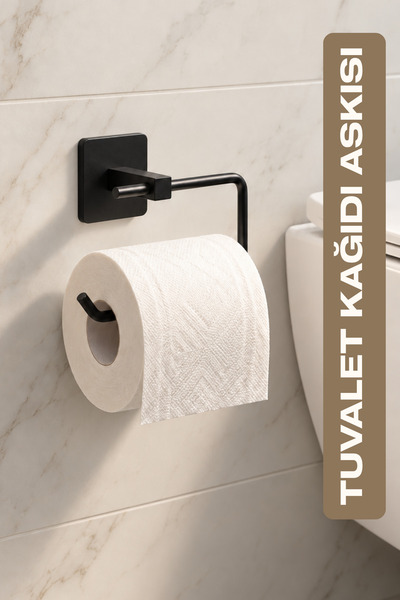 BEYZANA Jasmin Yapışkanlı Siyah Kare Açık Tuvalet Kağıtlığı, Wc Kağıtlık, Tuv...