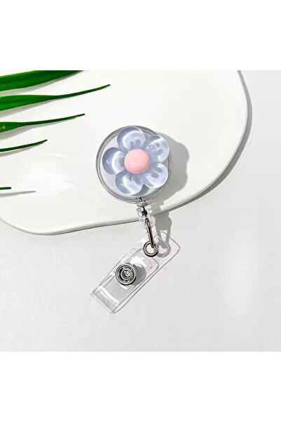 Choice6 blue 1pcs Cute Transparent Floral Badge Reel for Women Retractable Wo...